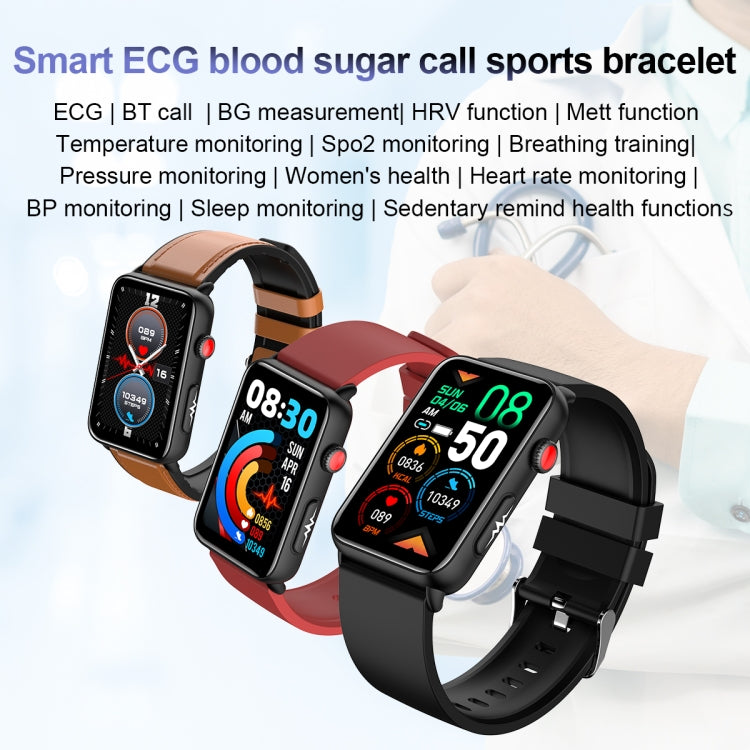 Smart Watch Ring ECG Temperature Heart Rate Blood Pressure Health Bluetooth Talking Watch, Color: Brown Leather by bashfashion