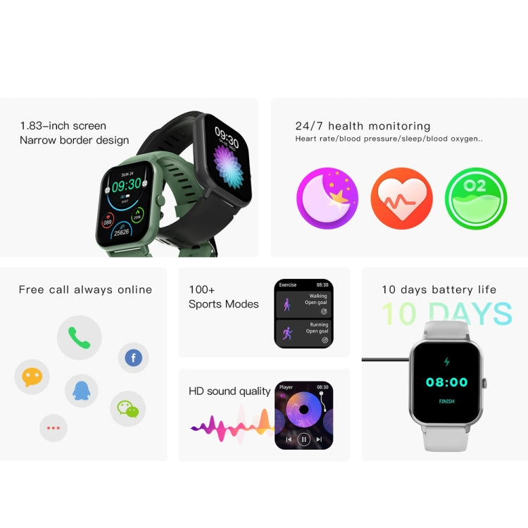 1.83 inch Touch Screen AI Voice Heart Rate / Blood Oxygen / Blood Pressure / Sleep Monitoring Bluetooth Smartwatch(Black) by bashfashion