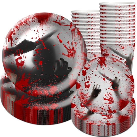 10pcs Halloween Disposable Blood Handprint Tableware Horror Party Decoration, Style: Paper Cups by bashfashion