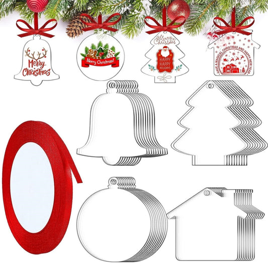 10pcs Clear Acrylic Christmas Decoration Hangers DIY Blank Xmas Tree Ornament With Rope, Style: Bell by bashfashion