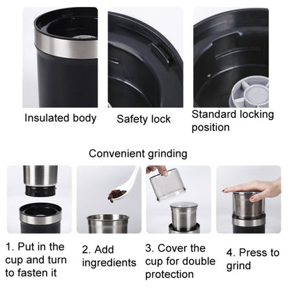 Single Cup Cross Knife Small Electric Grinder Coffee Bean Grains Fine Grinding Powder Machine EU Plug by bashfashion