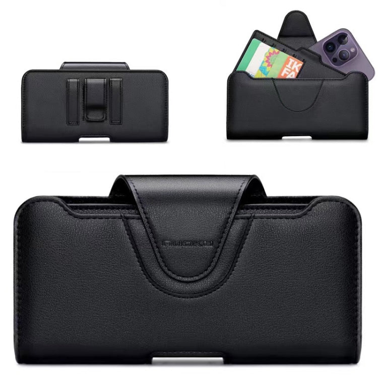 NUOKU 5.5-6.7 Inch Dual Phone Belt Clip Carrying Pouch Litchi Texture Leather Phone Case(Black) by NUOKU