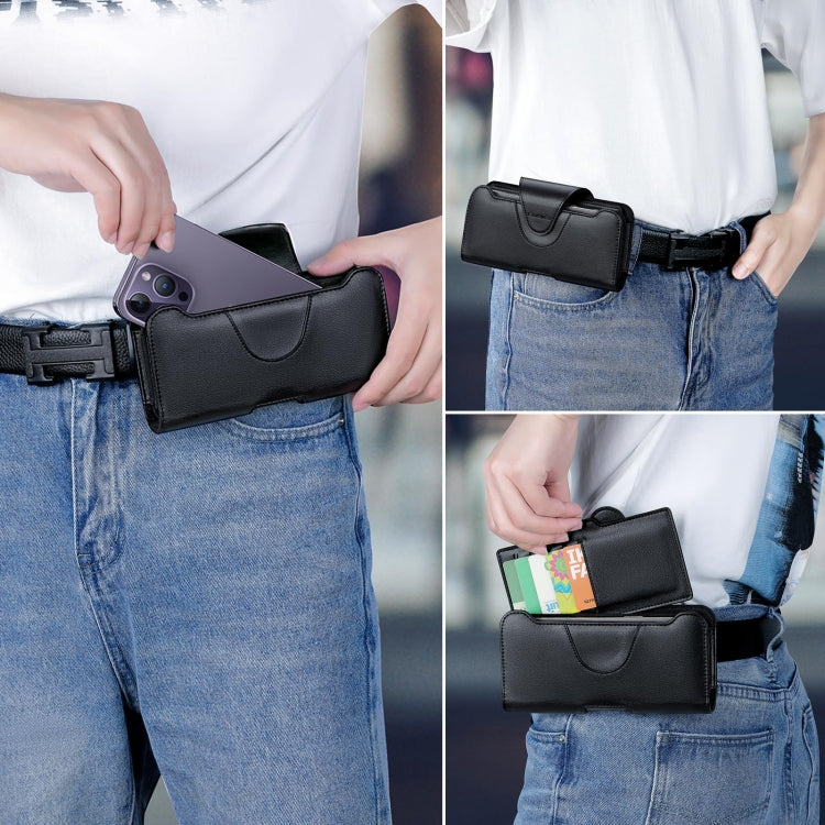 NUOKU 5.5-6.7 Inch Dual Phone Belt Clip Carrying Pouch Litchi Texture Leather Phone Case(Black) by NUOKU