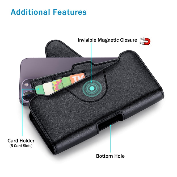 NUOKU 5.5-6.7 Inch Dual Phone Belt Clip Carrying Pouch Litchi Texture Leather Phone Case(Black) by NUOKU