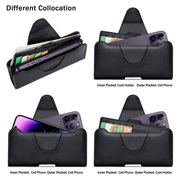 NUOKU 5.5-6.7 Inch Dual Phone Belt Clip Carrying Pouch Litchi Texture Leather Phone Case(Black) by NUOKU