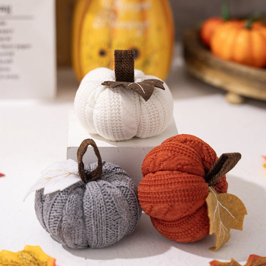 Thanksgiving Decoration Pumpkin Pendant Harvest Festival Knitted Pumpkin Ornament Arrangement(Grey) by bashfashion