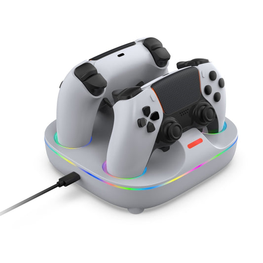 For PS5 Controller Dual Charger Charging Stand Docking Station With RGB Ambient Light(White Black) by bashfashion