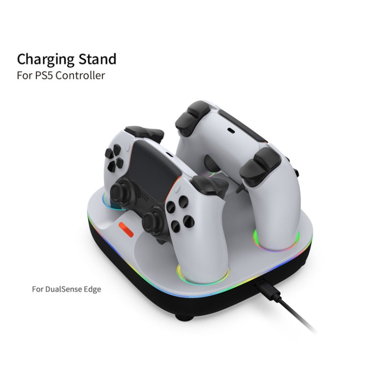 For PS5 Controller Dual Charger Charging Stand Docking Station With RGB Ambient Light(White) by bashfashion