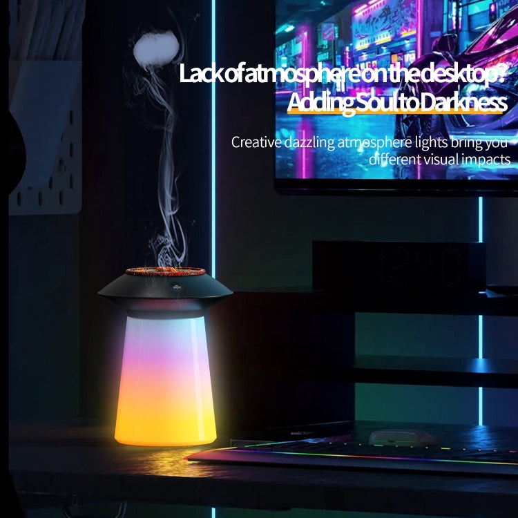 HX126 Sound Pickup RGB Light Volcano Humidifier Simulated Flame Aromatherapy Machine, Color: Black by bashfashion