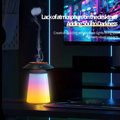 HX126 Sound Pickup RGB Light Volcano Humidifier Simulated Flame Aromatherapy Machine, Color: Black by bashfashion
