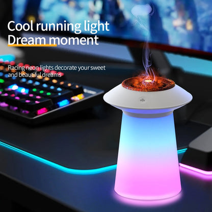 HX126 Sound Pickup RGB Light Volcano Humidifier Simulated Flame Aromatherapy Machine, Color: Black by bashfashion