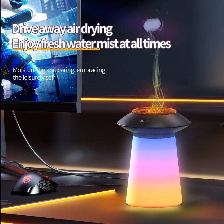HX126 Sound Pickup RGB Light Volcano Humidifier Simulated Flame Aromatherapy Machine, Color: Black by bashfashion