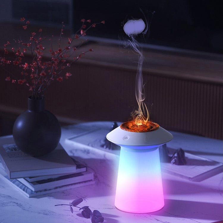 HX126 Sound Pickup RGB Light Volcano Humidifier Simulated Flame Aromatherapy Machine, Color: White by bashfashion