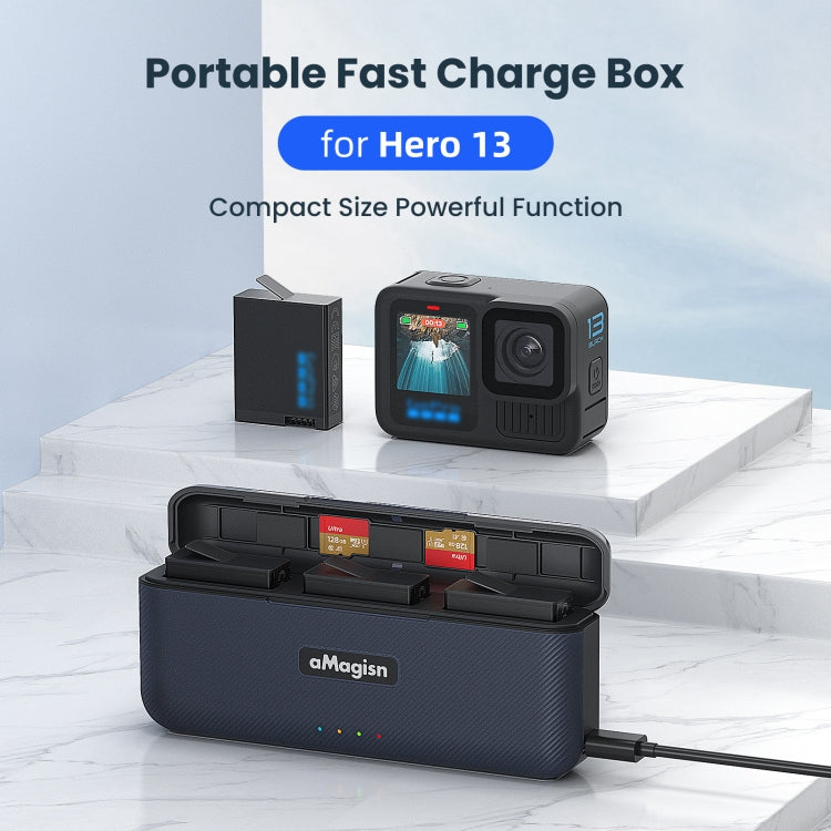 For GoPro HERO13 Black aMagisn Battery Charging Box Triple Slot Charging Case by aMagisn