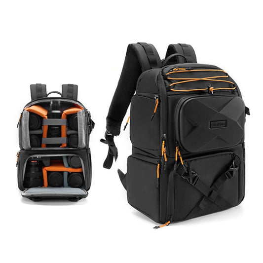 Cwatcun D132 DSLR Camera Backpack Hard-shell Crashproof Waterproof Decompression Shoulder Photo Bag, Color: 2nd Generation Large Black by Cwatcun