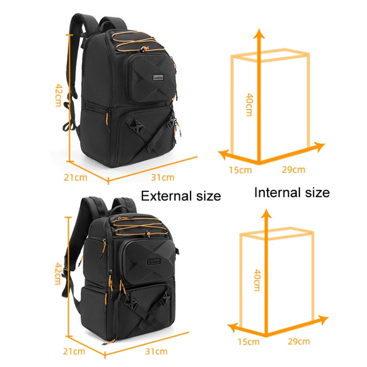 Cwatcun D132 DSLR Camera Backpack Hard-shell Crashproof Waterproof Decompression Shoulder Photo Bag, Color: 2nd Generation Large Black by Cwatcun