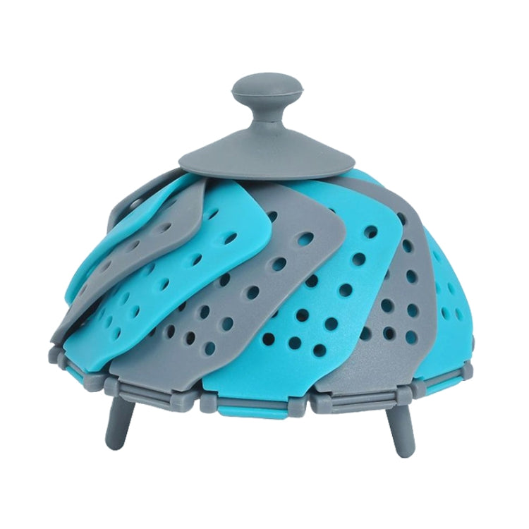 Household Foldable Plastic Lotus Steamer Kitchen Drainage Vegetable Storage Basket(Dark Blue) by bashfashion