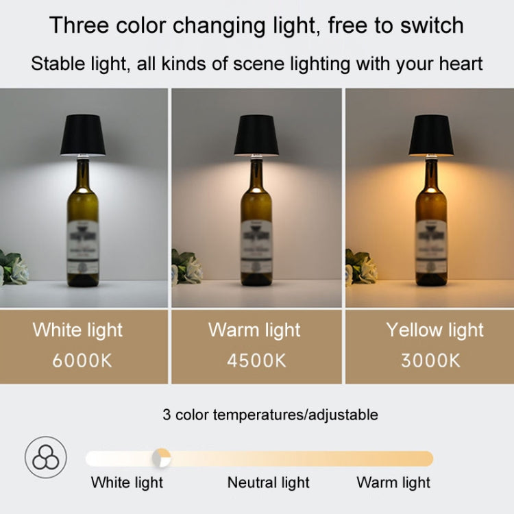 LED Rechargeable Ambient Table Lamp Tri-color Dimmable Wireless Wine Bottle Lamp Bar Light, Size: Aluminum(White) by bashfashion
