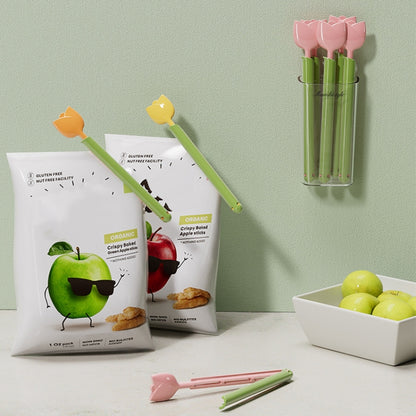 5pcs /Box Tulip Shaped Food Bag Sealing Clip Portable Snack Bread Sealing Clip With Magnetic Storage Box(Yellow) by bashfashion