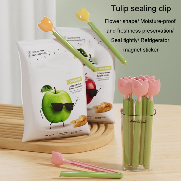 5pcs /Box Tulip Shaped Food Bag Sealing Clip Portable Snack Bread Sealing Clip With Magnetic Storage Box(Orange) by bashfashion