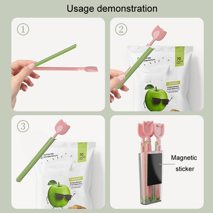 5pcs /Box Tulip Shaped Food Bag Sealing Clip Portable Snack Bread Sealing Clip With Magnetic Storage Box(Orange) by bashfashion