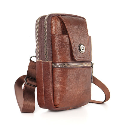 KUNQITIAN Mobile Phone Waist Bag Belt Leather Case With Shoulder Strap, Size: M(Red Brown) by KUNQITIAN