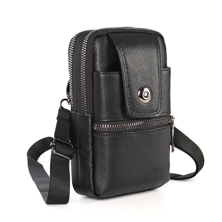 KUNQITIAN Mobile Phone Waist Bag Belt Leather Case With Shoulder Strap, Size: L(Black) by KUNQITIAN