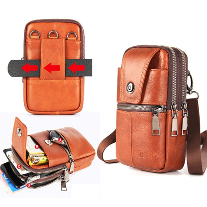 KUNQITIAN Mobile Phone Waist Bag Belt Leather Case With Shoulder Strap, Size: L(Red Brown) by KUNQITIAN
