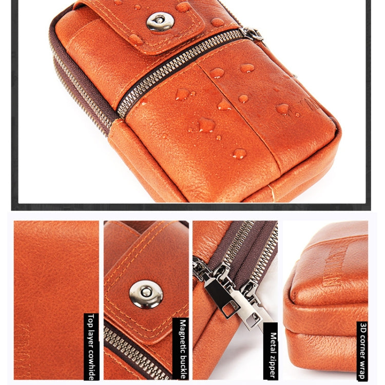 KUNQITIAN Mobile Phone Waist Bag Belt Leather Case With Shoulder Strap, Size: M(Red Brown) by KUNQITIAN