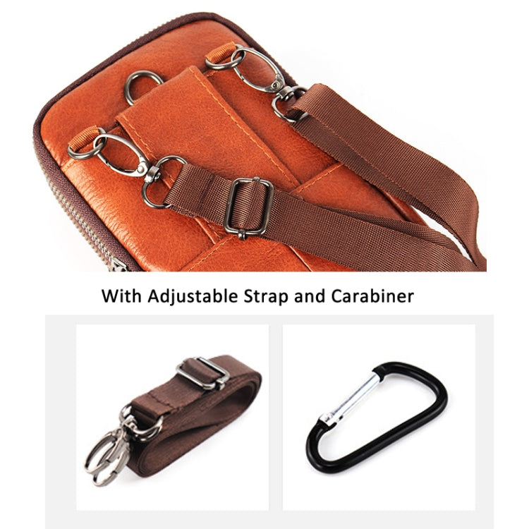 KUNQITIAN Mobile Phone Waist Bag Belt Leather Case With Shoulder Strap, Size: L(Red Brown) by KUNQITIAN