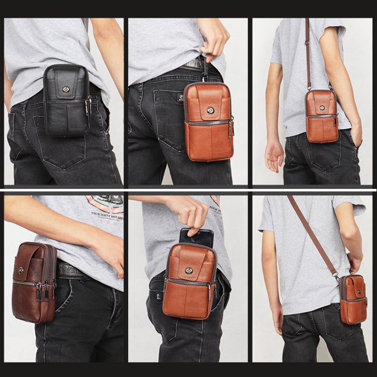 KUNQITIAN Mobile Phone Waist Bag Belt Leather Case With Shoulder Strap, Size: L(Red Brown) by KUNQITIAN