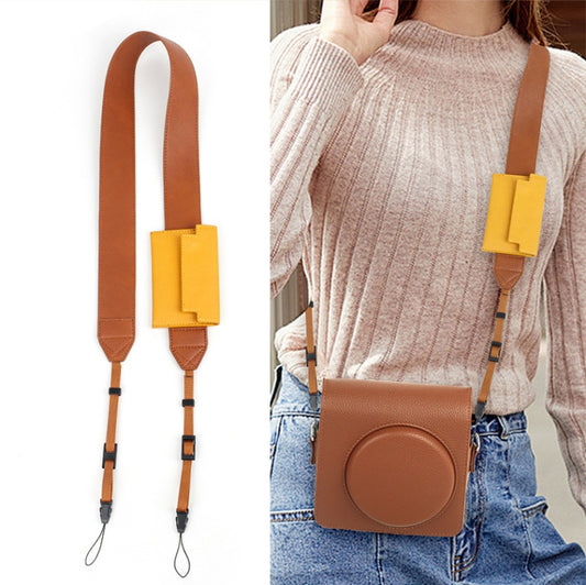 Universal PU Leather Shoulder Strap For SLR Cameras With Card Holder(Brown) by bashfashion