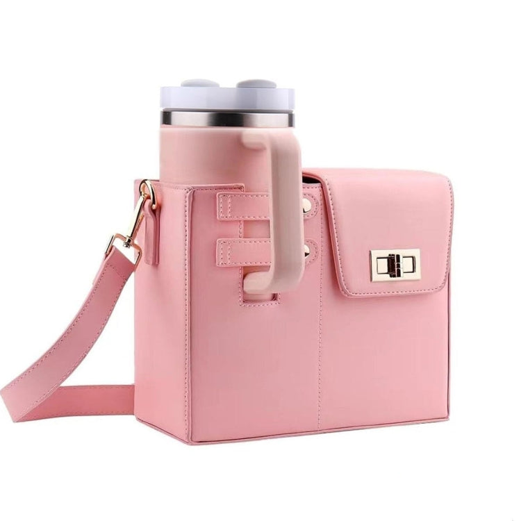 Women PU Leather Shoulder Bag Beverage Bottle Water Cup Bag For Stanley / Owala / Gatorade / Hydro Flask and Most Other Bottles(Pink) by bashfashion