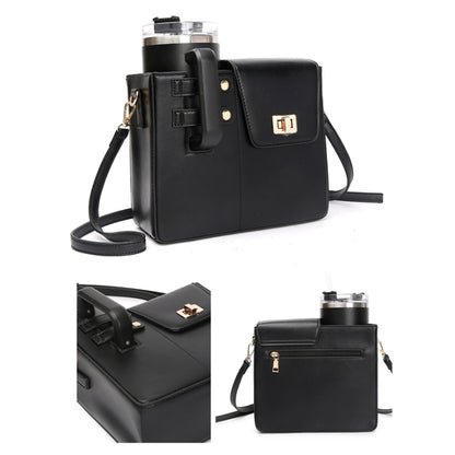 Women PU Leather Shoulder Bag Beverage Bottle Water Cup Bag For Stanley / Owala / Gatorade / Hydro Flask and Most Other Bottles(Pink) by bashfashion