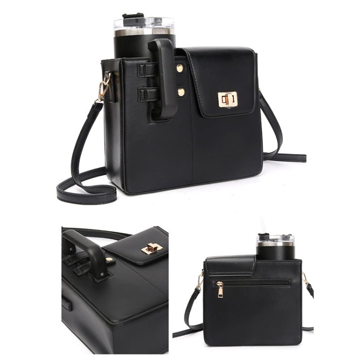 Women PU Leather Shoulder Bag Beverage Bottle Water Cup Bag For Stanley / Owala / Gatorade / Hydro Flask and Most Other Bottles(Black) by bashfashion