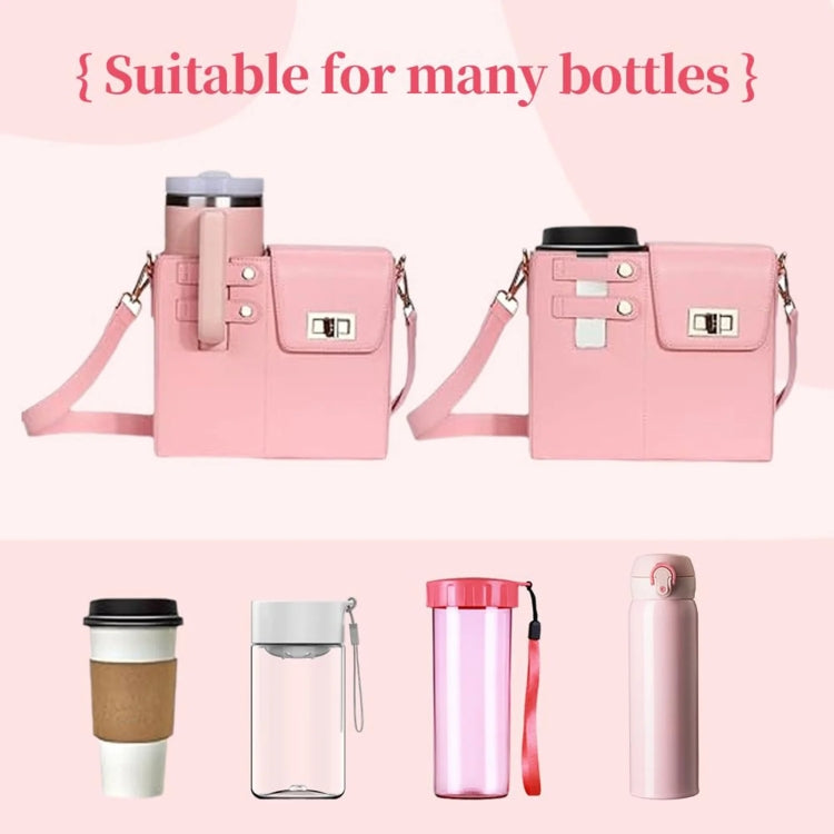 Women PU Leather Shoulder Bag Beverage Bottle Water Cup Bag For Stanley / Owala / Gatorade / Hydro Flask and Most Other Bottles(Pink) by bashfashion