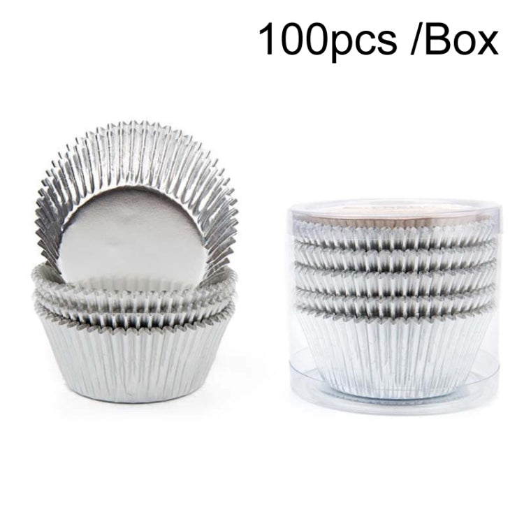 100pcs /Box Muffin Cake Paper Cups Baking Paper Tray Thickened Aluminum Foil Oil-proof Cupcake Liner(Silver) by bashfashion
