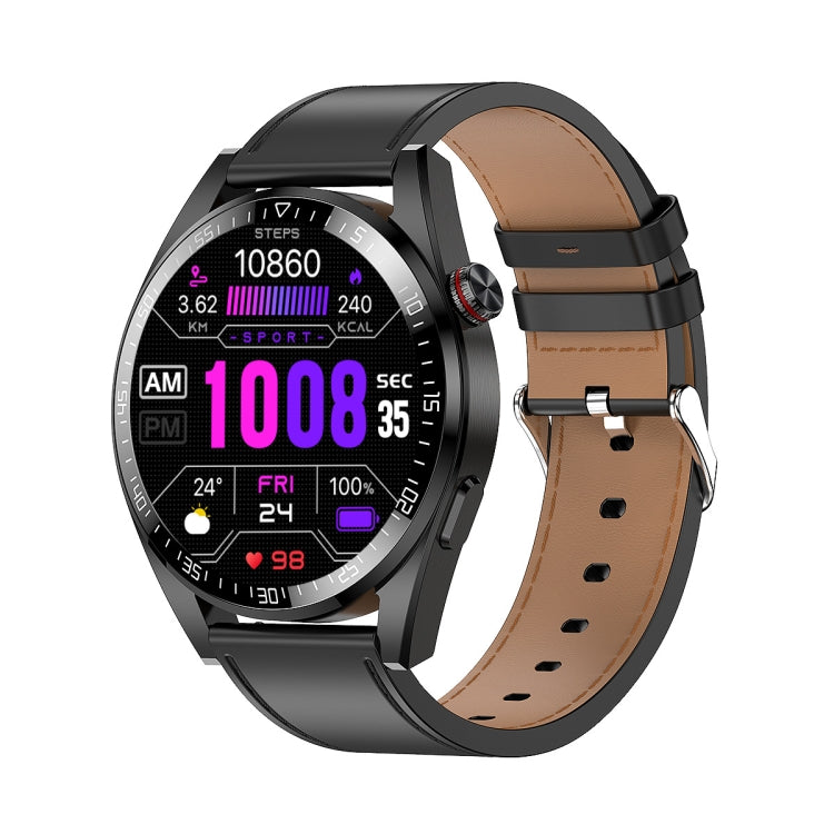 1.43 inch AMOLED Screen Smartwatch Heart Rate Blood Pressure Monitoring Bluetooth Talking Sports Watch, Color: Black Leather Strap by bashfashion