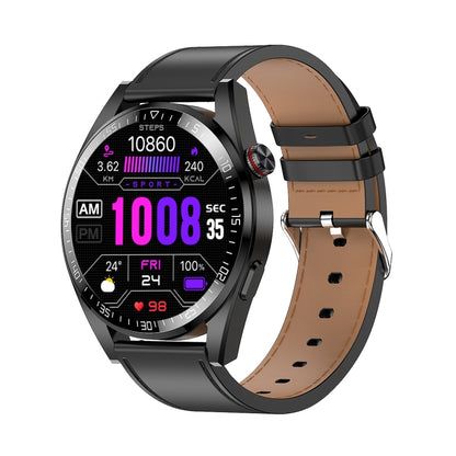 1.43 inch AMOLED Screen Smartwatch Heart Rate Blood Pressure Monitoring Bluetooth Talking Sports Watch, Color: Black Leather Strap by bashfashion