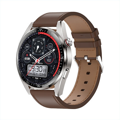1.43 inch AMOLED Screen Smartwatch Heart Rate Blood Pressure Monitoring Bluetooth Talking Sports Watch, Color: Silver Leather Strap by bashfashion
