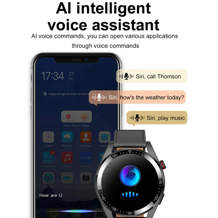 1.43 inch AMOLED Screen Smartwatch Heart Rate Blood Pressure Monitoring Bluetooth Talking Sports Watch, Color: Silver Leather Strap by bashfashion