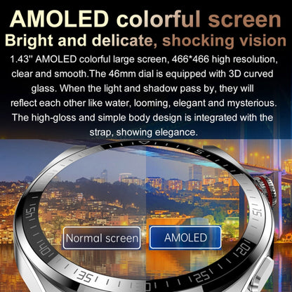 1.43 inch AMOLED Screen Smartwatch Heart Rate Blood Pressure Monitoring Bluetooth Talking Sports Watch, Color: Black Leather Strap by bashfashion