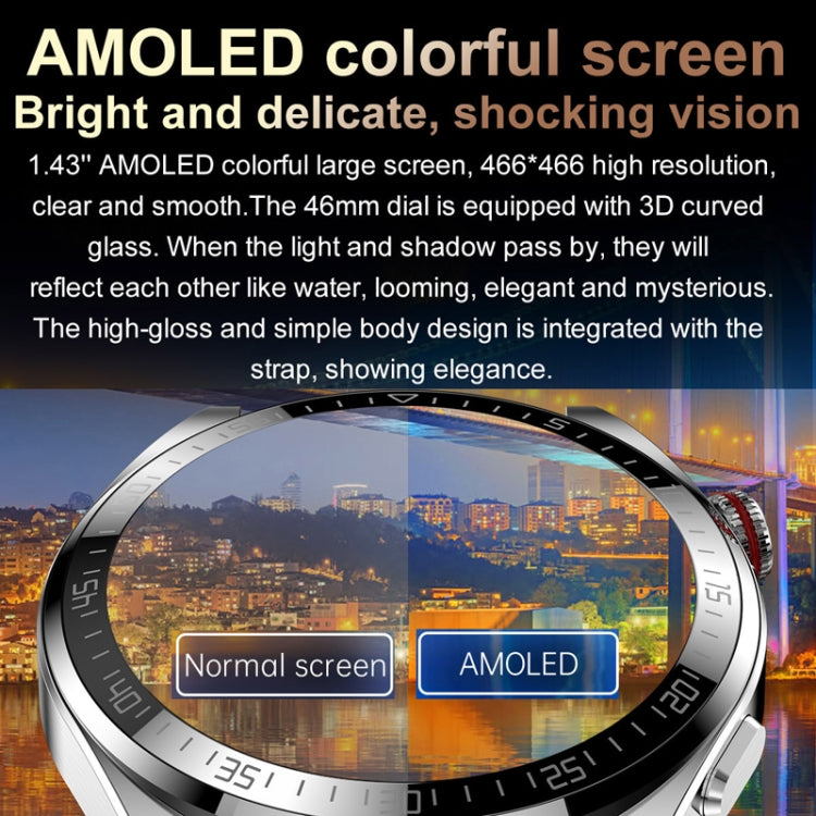 1.43 inch AMOLED Screen Smartwatch Heart Rate Blood Pressure Monitoring Bluetooth Talking Sports Watch, Color: Silver Leather Strap by bashfashion