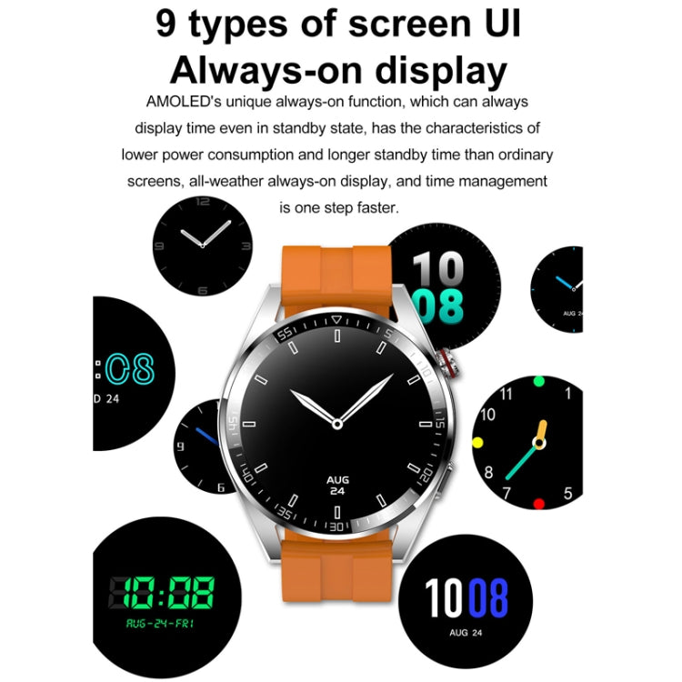 1.43 inch AMOLED Screen Smartwatch Heart Rate Blood Pressure Monitoring Bluetooth Talking Sports Watch, Color: Silver Leather Strap by bashfashion