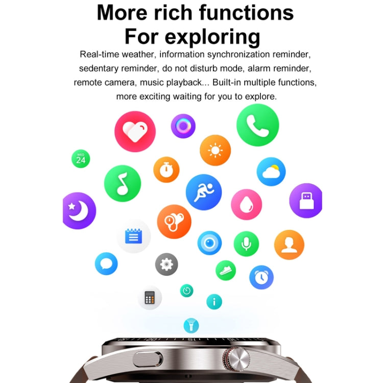 1.43 inch AMOLED Screen Smartwatch Heart Rate Blood Pressure Monitoring Bluetooth Talking Sports Watch, Color: Black Leather Strap by bashfashion