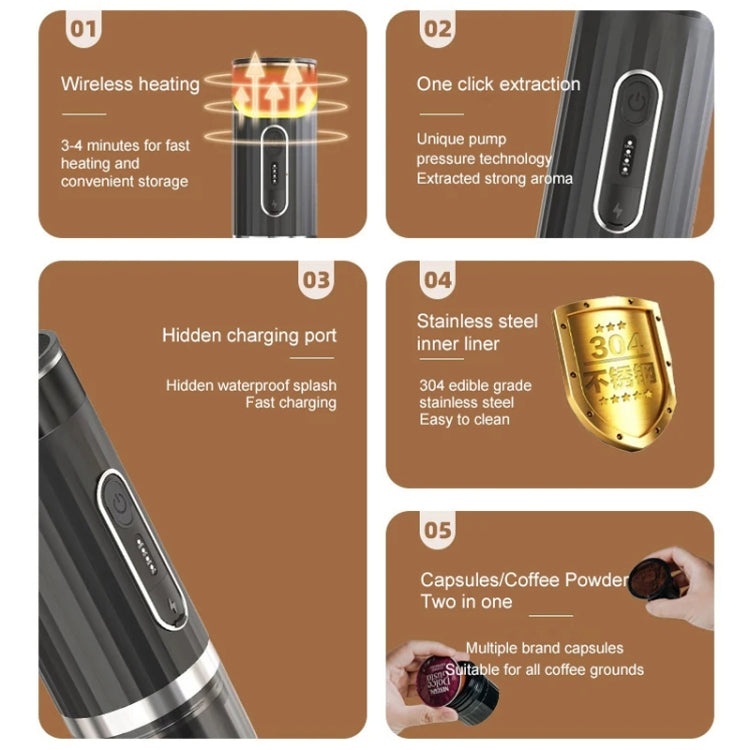 3 In 1 Automatic Wireless Italian Capsule Coffee Machine Portable Rechargeable Heating Coffee Maker(Black) by bashfashion