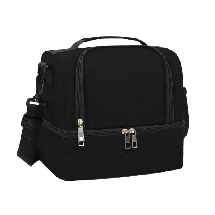 Double-Layer Outdoor Fresh Cooler Bag Mommy Bottle Bag Portable Lunch Insulated Bag(Black) by bashfashion