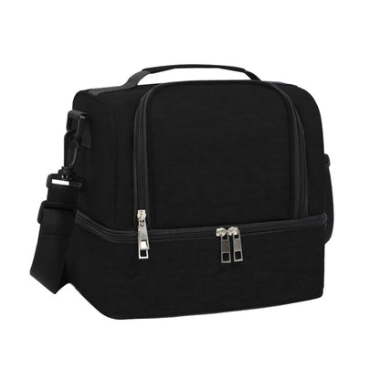 Double-Layer Outdoor Fresh Cooler Bag Mommy Bottle Bag Portable Lunch Insulated Bag(Black) by bashfashion