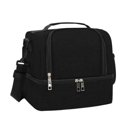 Double-Layer Outdoor Fresh Cooler Bag Mommy Bottle Bag Portable Lunch Insulated Bag(Black) by bashfashion