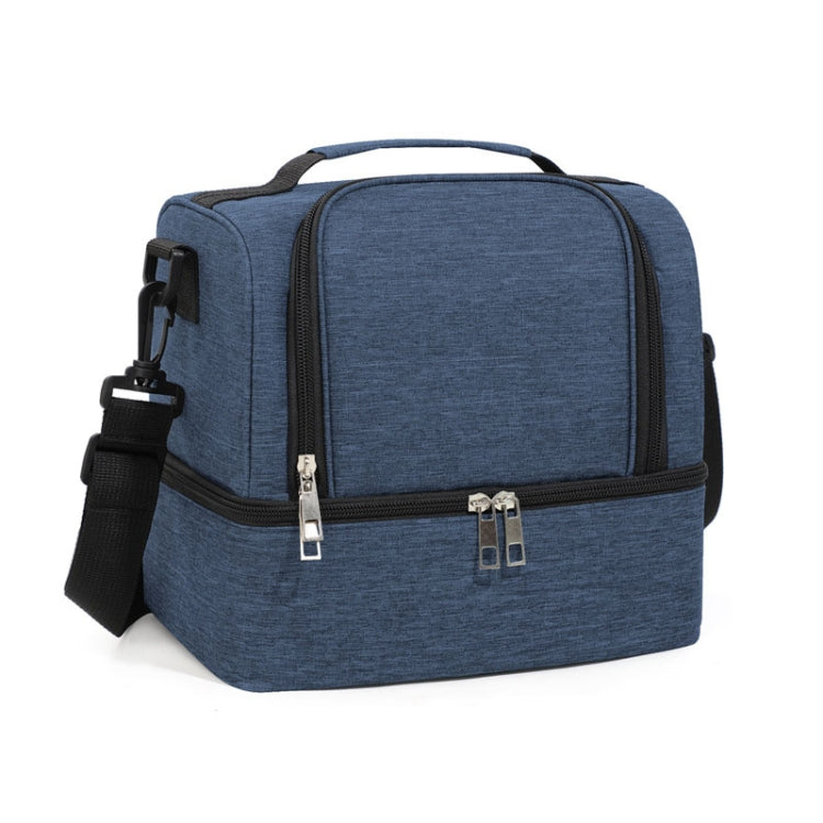 Double-Layer Outdoor Fresh Cooler Bag Mommy Bottle Bag Portable Lunch Insulated Bag(Navy Blue) by bashfashion